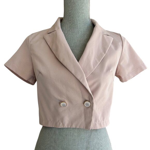 Shein Blush Pink Cropped Dress Blazer Top - Size Small - Picture 1 of 6